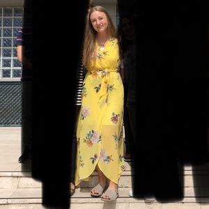Yellow floral maxi wrap dress